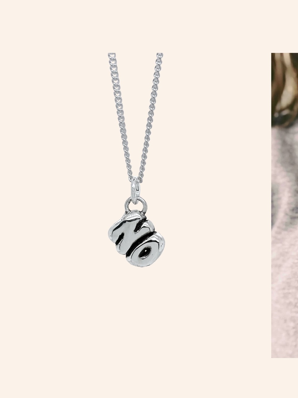 Sterling Silver 'NO' Pendant Necklace - Silver